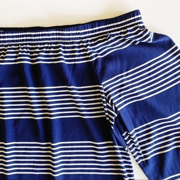 Reitmans Navy Stripe Off Shoulder Tie Sleeve Cropped Top Size XL - Picture 3 of 10